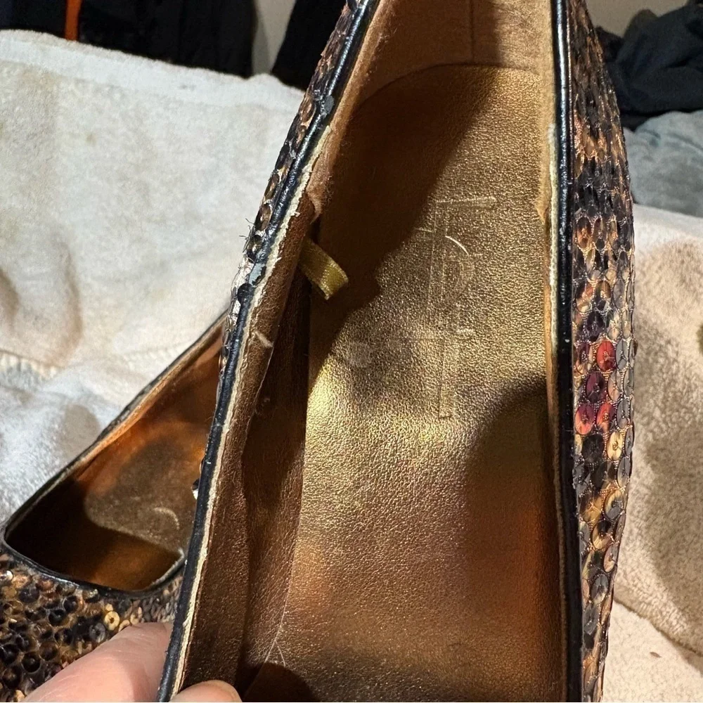 Chic Brown and Black Wedge Heels with Sequined Glamour